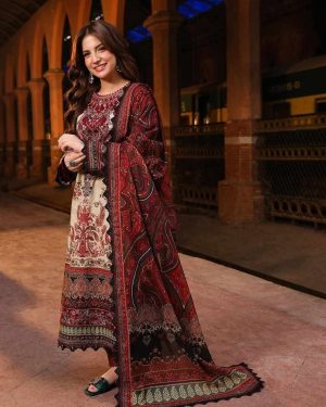 Pakistani Inspired Lahore Viral Three Piece (Maroon Color)