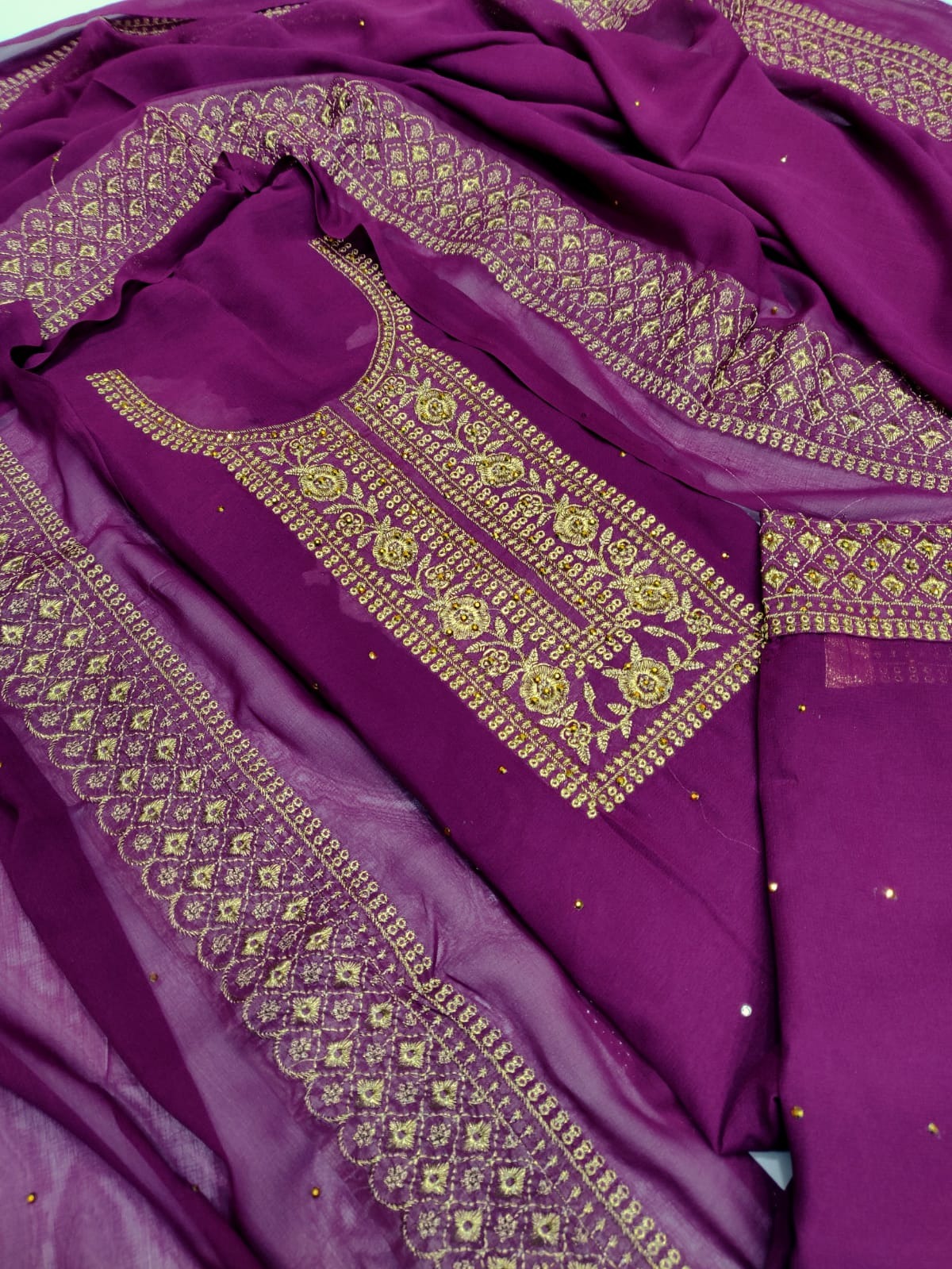 Hanzala Mart Indian Unstitched Jorjet/Georgette Embroidery Work Shalwar Kameez - Image 6